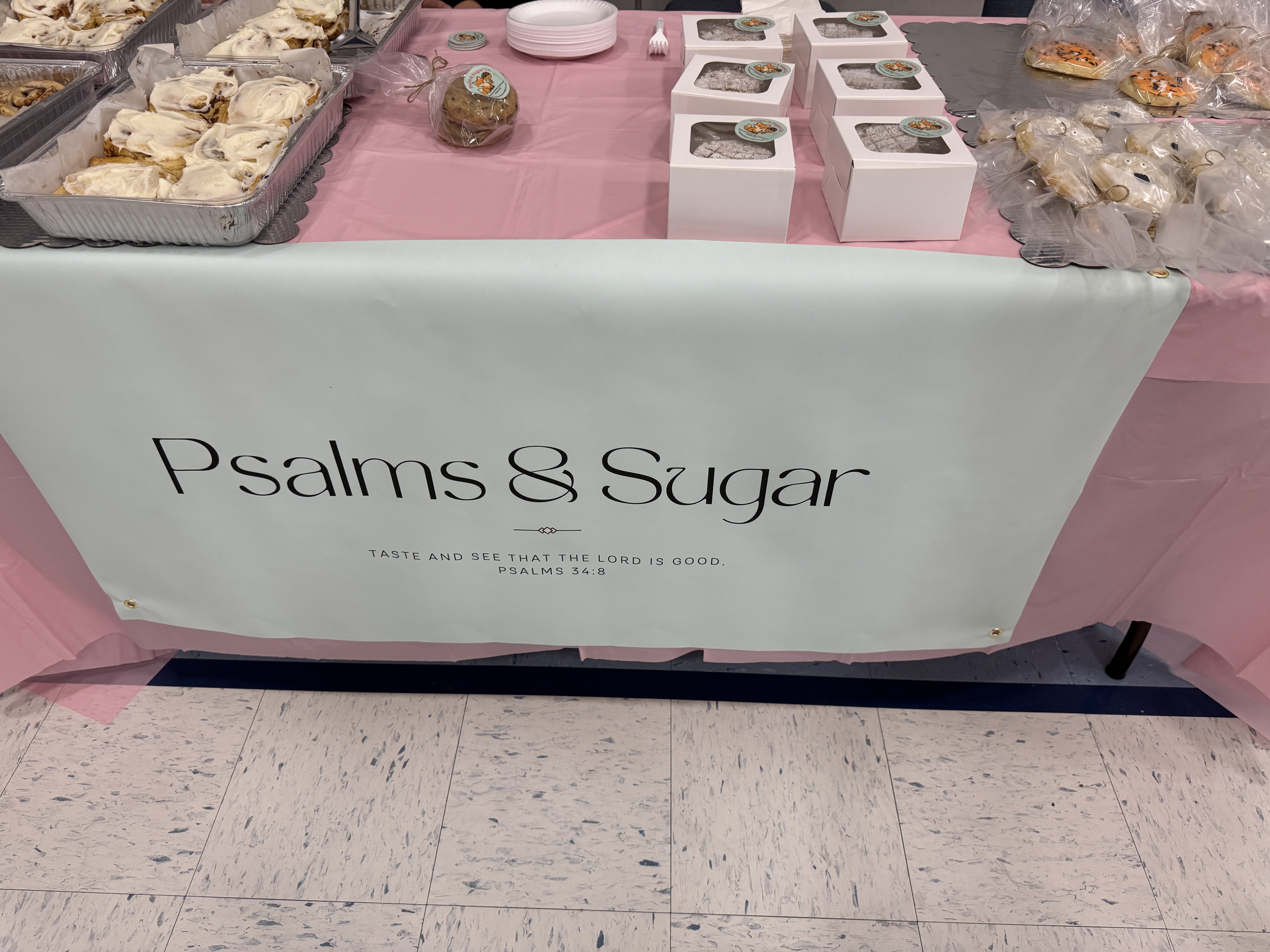 Psalms and Sugar treat table with cookies and boxes